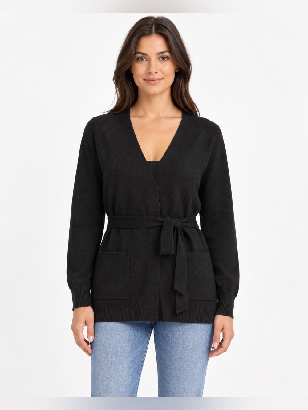 Splendid Black Belted V-Neck Cardigan